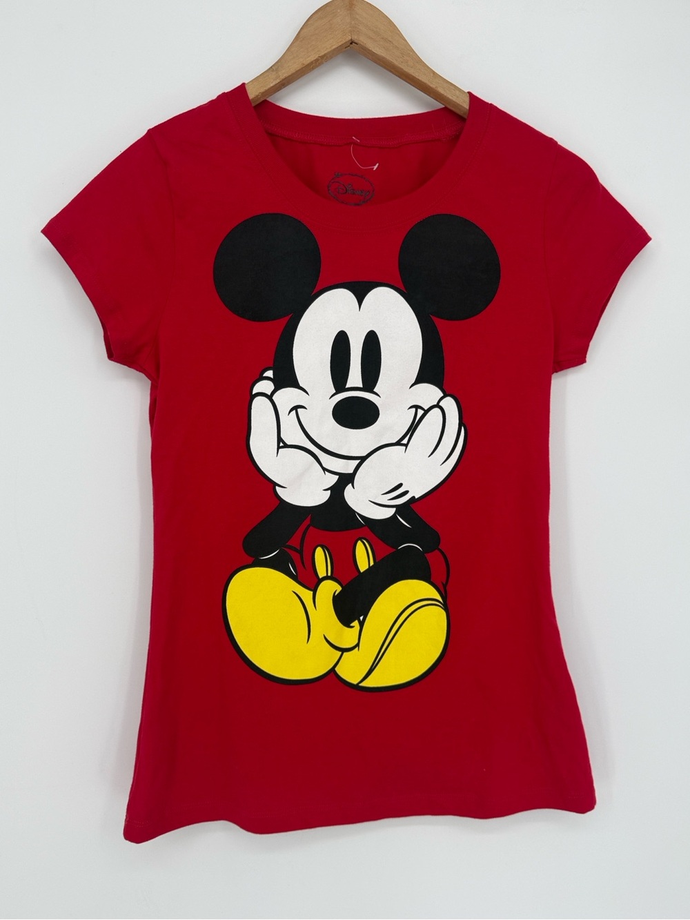 Disney Bright Red Logo Tee with Black Print size large men and woman size or kid